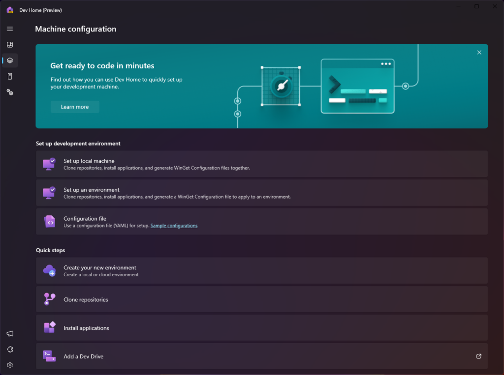 configuration Dev Home de Windows